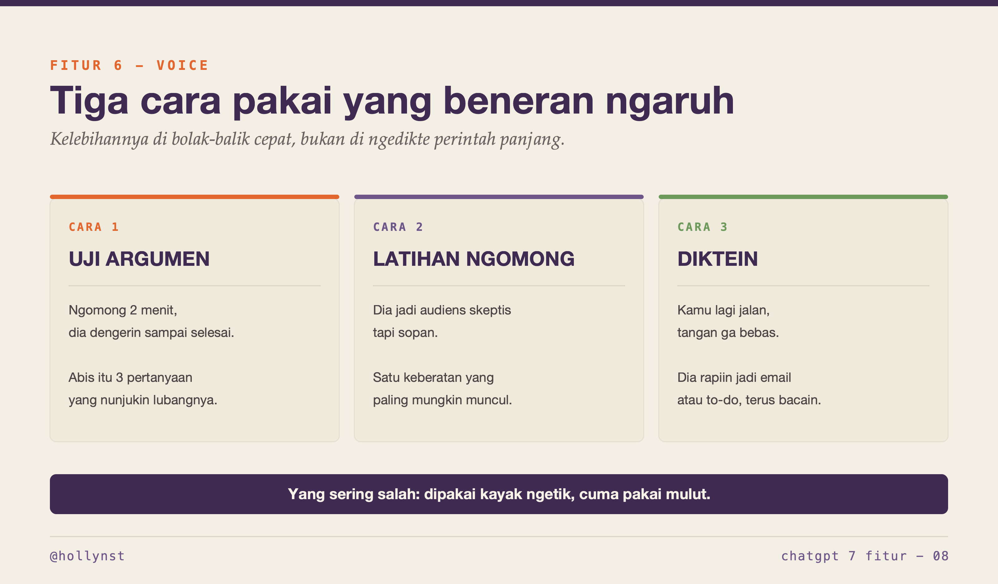 Tiga cara pakai Voice: uji argumen, latihan ngomong, diktein sambil jalan