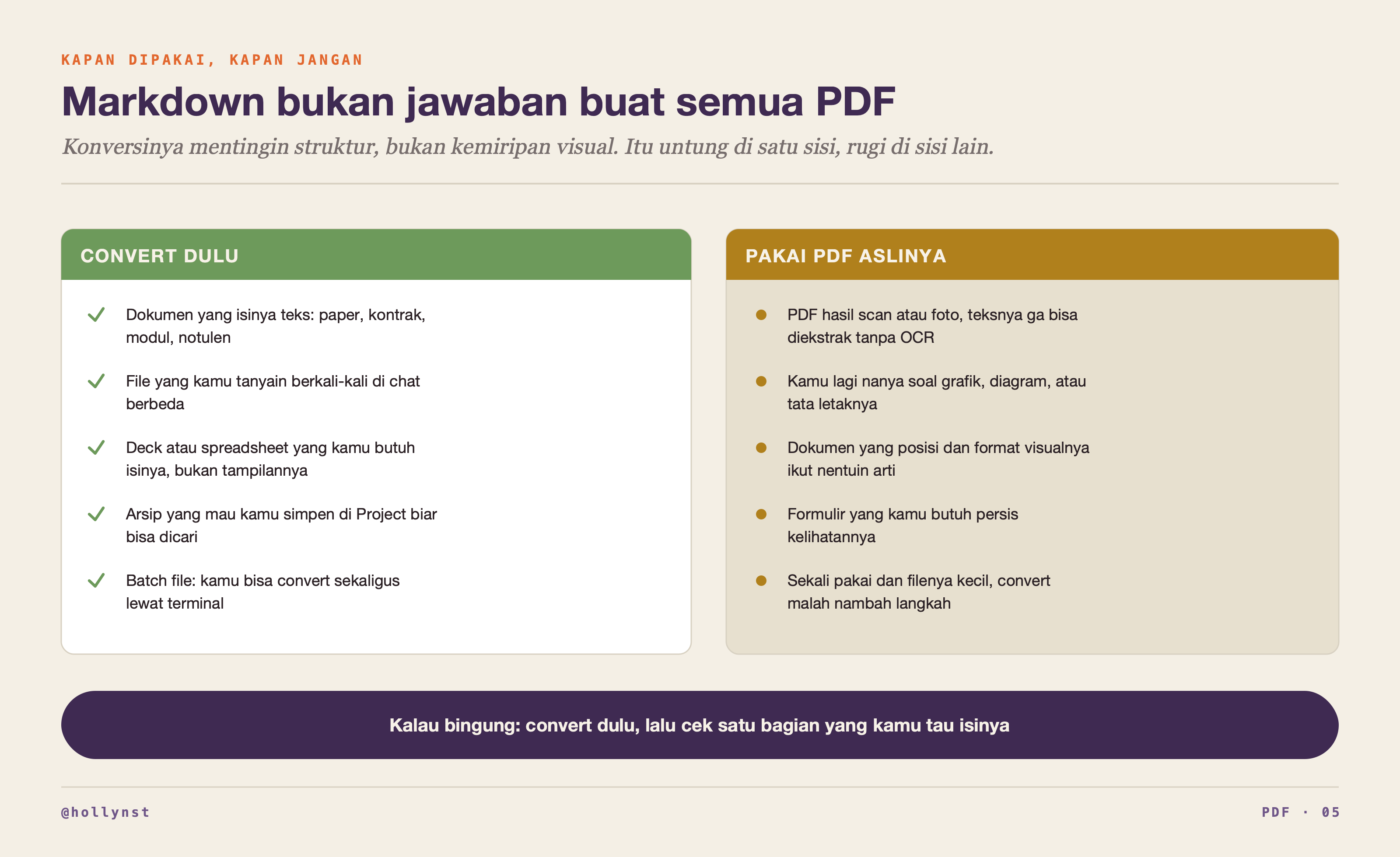 Daftar kapan sebaiknya convert ke Markdown dan kapan tetap pakai PDF aslinya