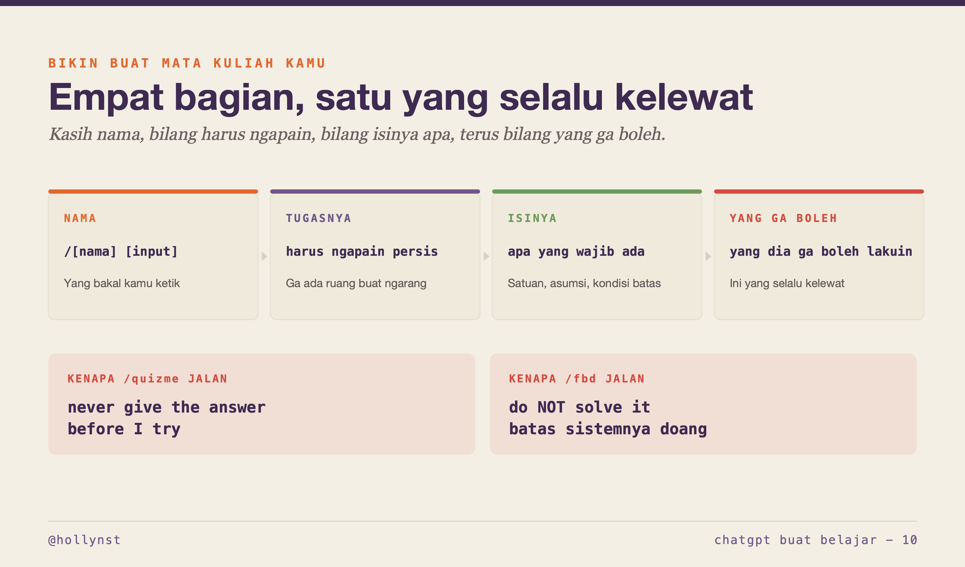 Empat bagian command bikinan sendiri, dengan bagian yang ga boleh disorot