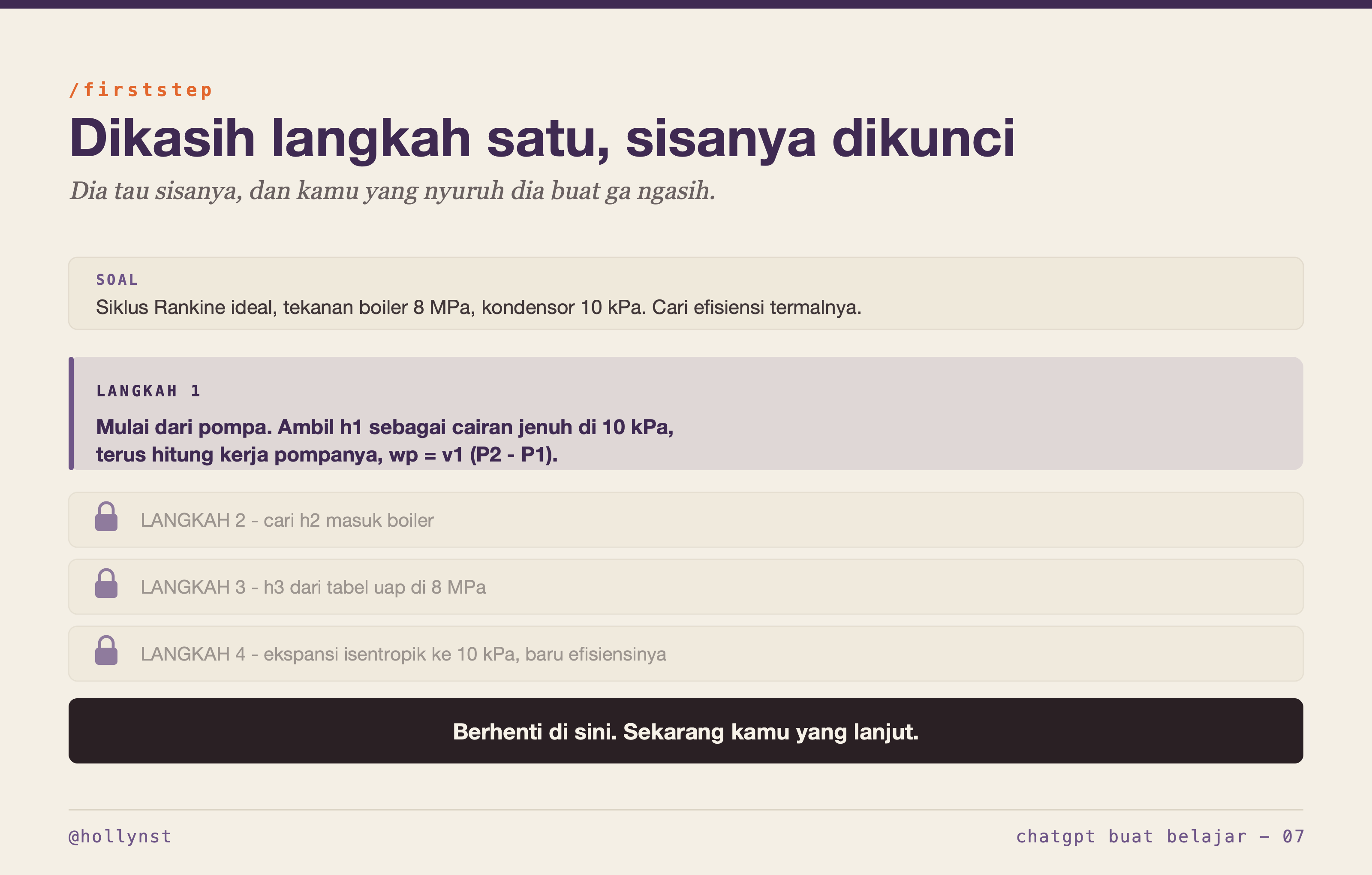 Langkah pertama soal Rankine kebuka, langkah dua sampai empat terkunci